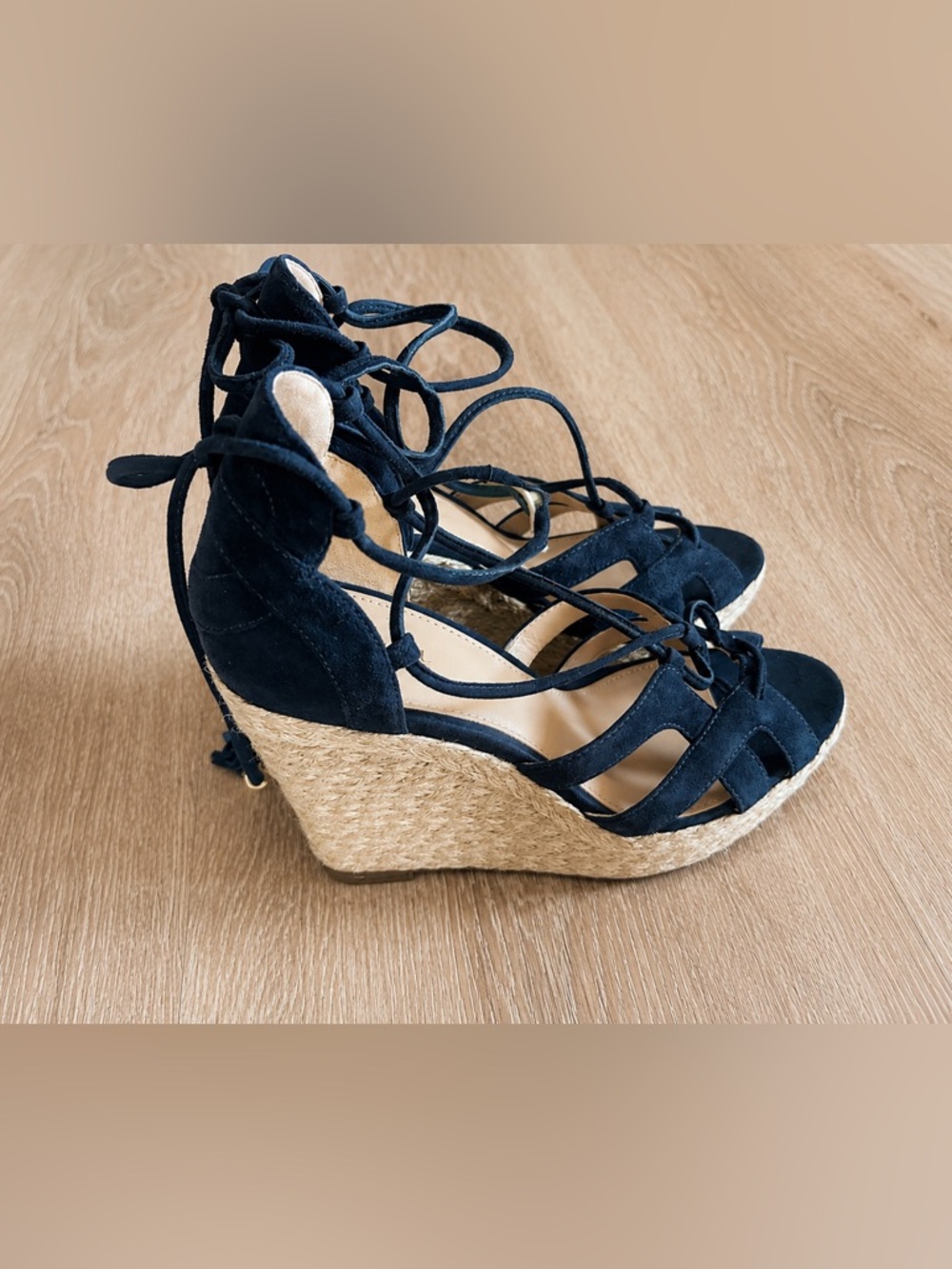 Michael Kors Navy Lace-Up Espadrille Wedge Sandals | Size 7.5M